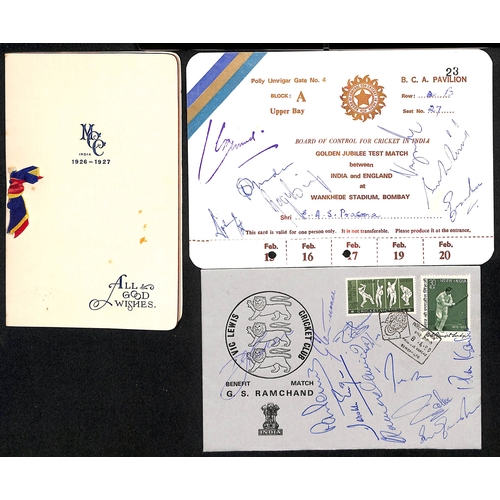 58 - India. 1927-2004 Ephemera including 1926-27 M.C.C tour of India Christmas card; 1952 Hampshire match... 