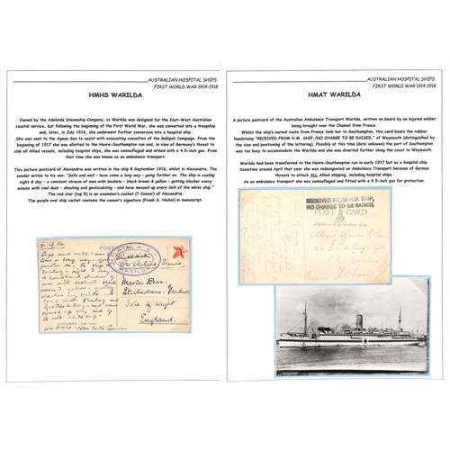 165 - Warilda. 1916-17 Stampless postcards posted from the ship (4, three depicting the hospital ship), th... 