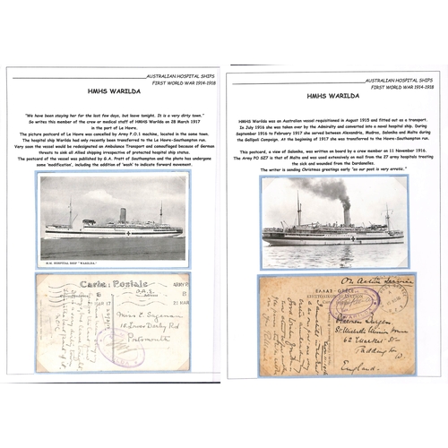 165 - Warilda. 1916-17 Stampless postcards posted from the ship (4, three depicting the hospital ship), th... 