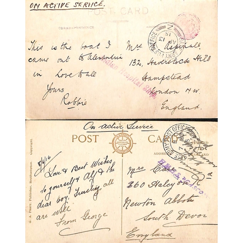 169 - Gascon. 1915-18 Stampless covers (2) and picture postcards of the ship (6), all written on board, in... 