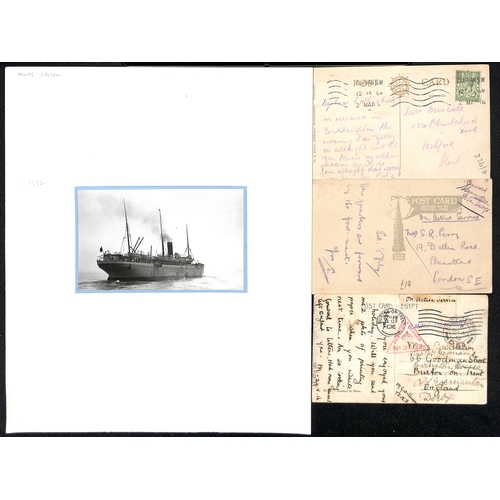 169 - Gascon. 1915-18 Stampless covers (2) and picture postcards of the ship (6), all written on board, in... 