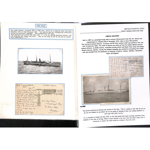 169 - Gascon. 1915-18 Stampless covers (2) and picture postcards of the ship (6), all written on board, in... 