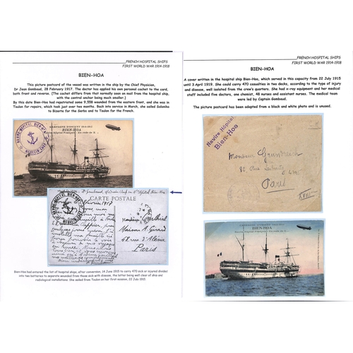 192 - Bien-Hoa. 1917-18 Stampless covers (5) and postcards (4), various cachets comprise violet straight l... 