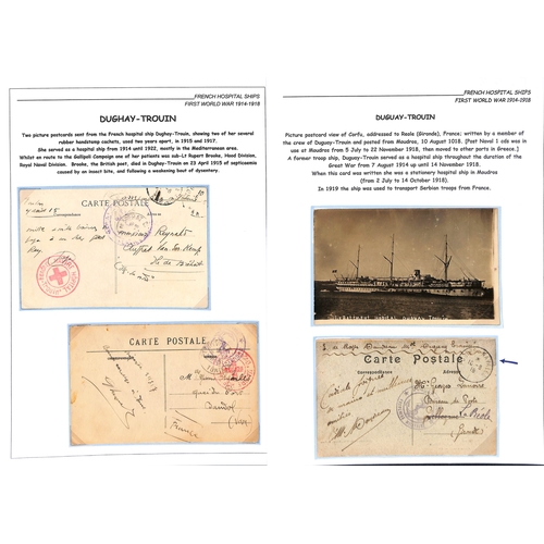 194 - Duguay-Trouin. 1915-18 Stampless cover and postcards (5) posted on the ship, with red circular 