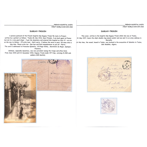 194 - Duguay-Trouin. 1915-18 Stampless cover and postcards (5) posted on the ship, with red circular 