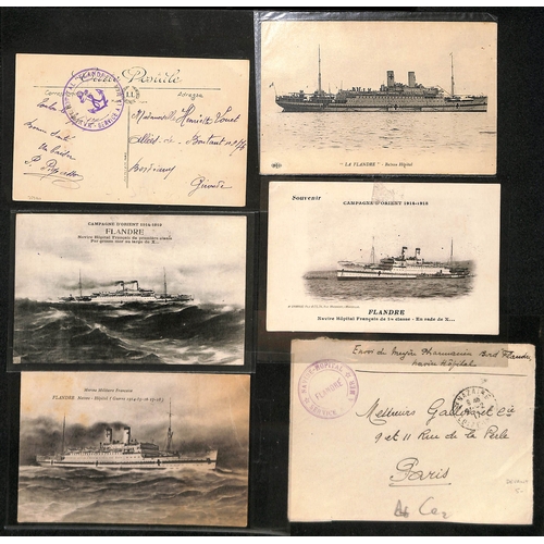 195 - Flandre. 1917-19 Stampless postcards (3) and a front, and cards from Dakar bearing Senegal 5c or fro... 