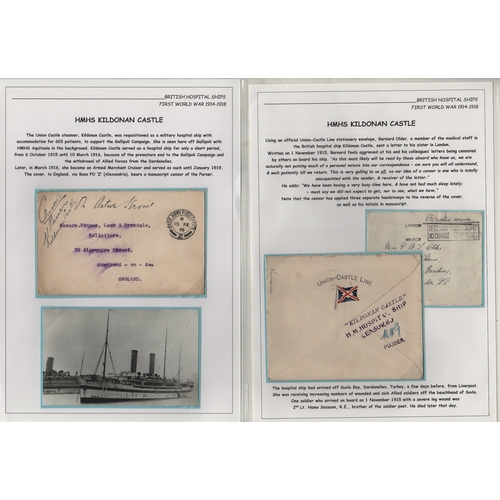 134 - Kildonan Castle. 1915-16 Stampless covers (2) and a postcard of Salonica, two from Alexandria with m... 