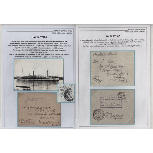 177 - Syria. 1914-19 Stampless covers (4) and a postcard of the ship, the first endorsed from the ship wit... 