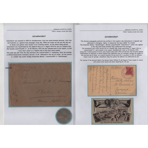 211 - Scharnhorst. c.1915 Stampless cover and card, and a card franked 10pf to Spain, probably from one of... 