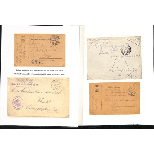 283 - Austria. 1916-19 Stampless Feldpost covers and cards with various balloon troop cachets. (21).