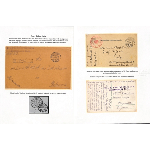 283 - Austria. 1916-19 Stampless Feldpost covers and cards with various balloon troop cachets. (21).