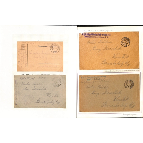 283 - Austria. 1916-19 Stampless Feldpost covers and cards with various balloon troop cachets. (21).