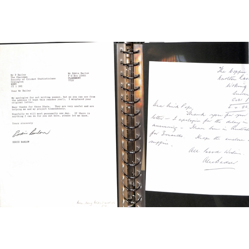 31 - 1933-2001 Letters in an album, from cricketers or concerning cricket, some useful autographs includi... 