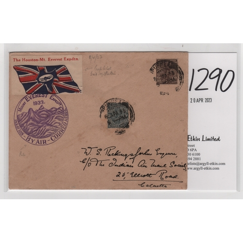 1290 - 1933 (Apr 7) Houston Mount Everest Expedition, cover flown on the first survey flight with flight vi... 