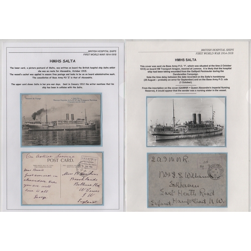 147 - Salta. 1915-16 Stampless cover and postcards (3, two depicting the ship) with violet boxed 