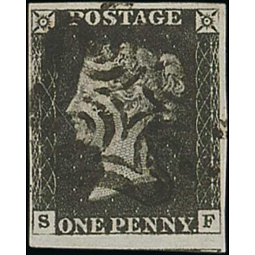 10 - 1840 1d Blacks, all plate 6, IL, QE (state 2) and SF all used with black Maltese Crosses, QE with co... 