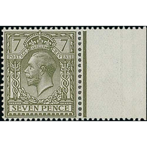 113 - 1912-24 7d Olive, margin at right, without watermark, superb unmounted mint, a very scarce variety t... 