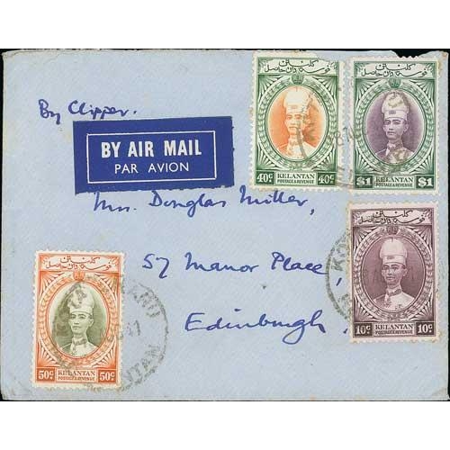 1258 - 1941 (Aug. 18) Cover from Kota Bharu to Scotland sent by Pan-American air mail, franked 10c + 40c + ... 