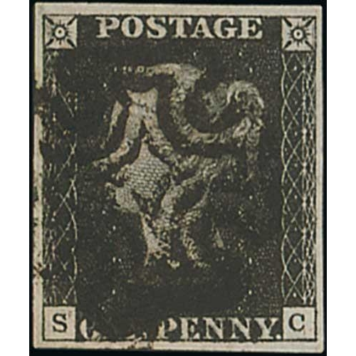 13 - 1840 1d Black, SC plate 10, four large margins, superb used with a black Maltese Cross. With R.P.S. ... 