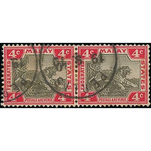 1303 - 1909-12 Stamps (6) and pieces (12) with single ring Perlis c.d.s, comprising two 1c strips of three ... 