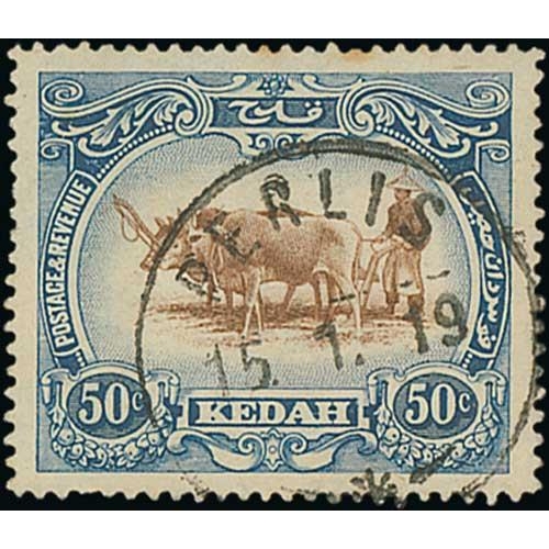 1304 - 1912 First Issue 1c - 50c with Perlis single ring datestamps, comprising 1c (3), 3c (16, one on piec... 