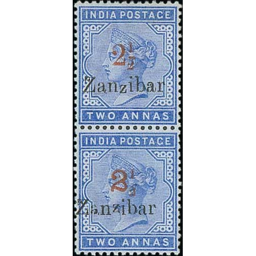 1955 - 2½ on 2a Dull Blue, red surcharges prepared for official purposes, mint vertical pair, upper st... 