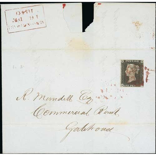 21 - 1840 (Dec. 16) Entire letter to Gatehouse franked 1d black, NE plate 3 with four small to large marg... 