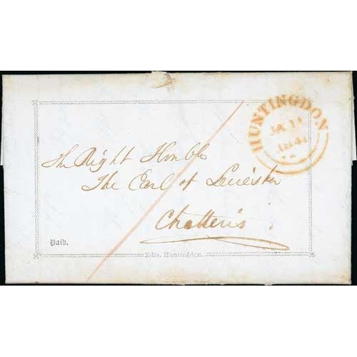 262 - Postal Reform. 1841 (Jan. 13) Entire letter from Huntingdon to Chatteris prepaid 1d in cash, the add... 