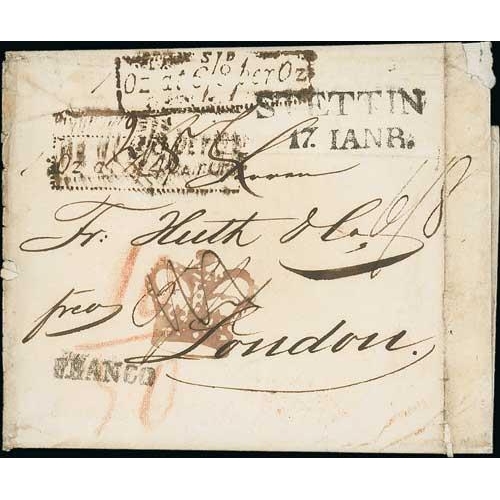 264 - 1831 Entire letter from Stettin to Frederick Huth & Co. in London, initially handstamped with dotted... 