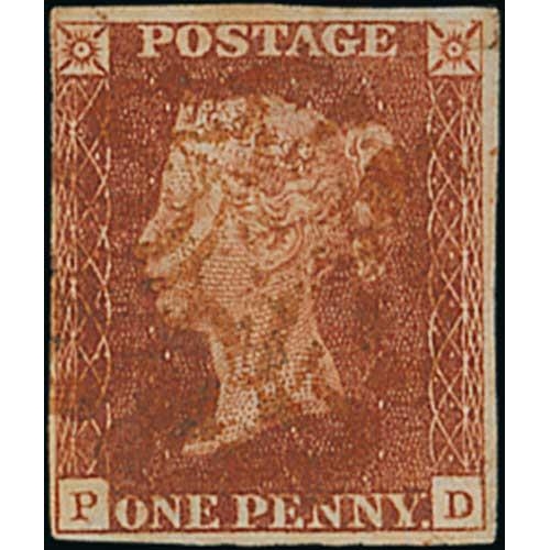 31 - 1841 1d Red-brown, PD plate 15 with four margins, close at left, cancelled by a Maltese Cross in red... 