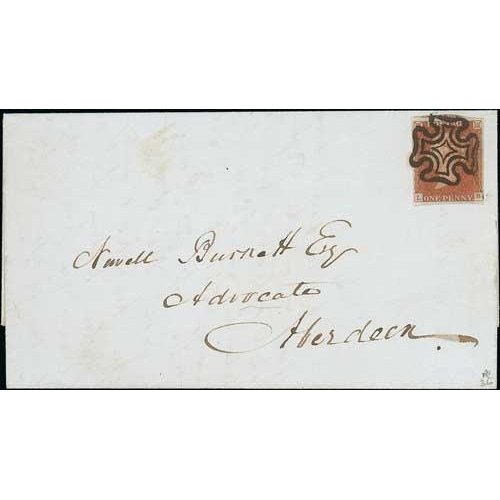 39 - 1843 (Dec. 15) Entire letter from Montrose to Aberdeen, bearing a 1d red, LB plate 36 with four marg... 