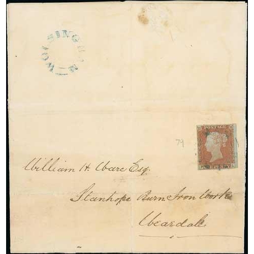 40 - 1848 (Dec. 5) Entire letter from Wolsingham to Weardale with a 1d red, PL plate 79 with four margins... 