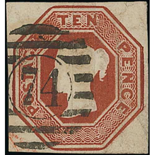 48 - 1848 Embossed 10d, cut square, four good margins, used with London 