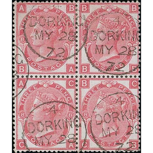 53 - 1867-80 3d Rose, watermark Spray of Rose, plates 7, 8 and 9 in blocks of four, all superb used with ... 