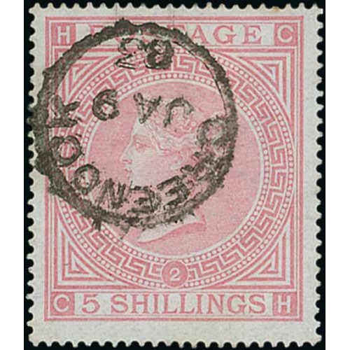 59 - 1874 5/- Pale Rose, plate 2, watermark Maltese Cross, CH fine used with Greenock c.d.s. S.G. 127, &#... 