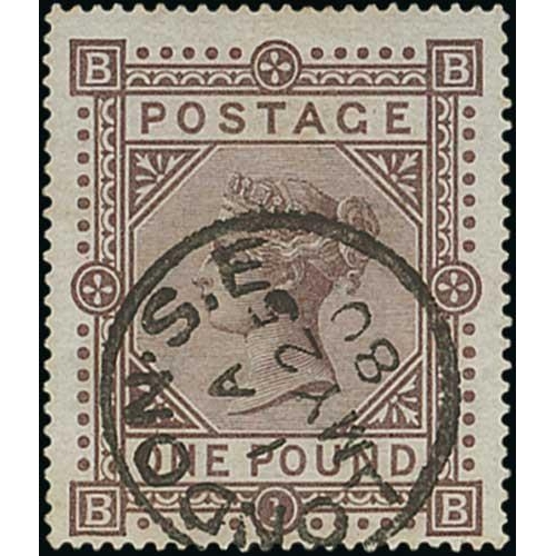 61 - 1878 £1 Brown-lilac, watermark Maltese Cross, BB fine used with London S.E c.d.s. S.G. 129, ... 