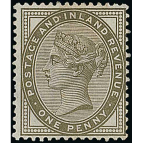 72 - 1881 1d, Die II, perforated colour trial in deep olive on white gummed paper, fine and scarce. S.G. ... 