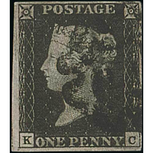 9 - 1840 1d Black, KC plate 2, four good to large margins, cancelled by distinctive Plymouth Maltese Cro... 