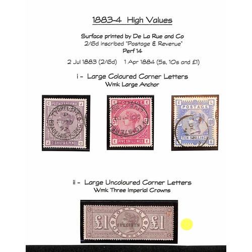 75 - 1881-84 Specimen, mint and used issues on six pages including 1d lilac (2), 6d on 6d and Imperial Cr... 