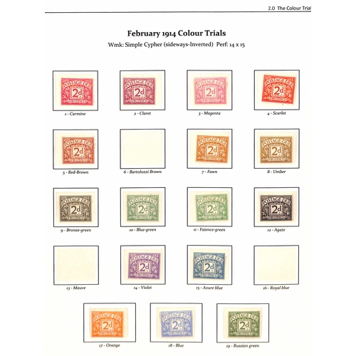 154 - 1914 2d Colour trials, the eighteen colours (also the issued colour), the 2d carmine creased, otherw... 