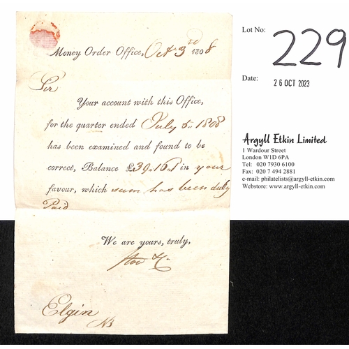 229 - Scotland - Money Order Office. 1808 (Oct. 3) Partly printed letter from the Money Order Office in Ed... 