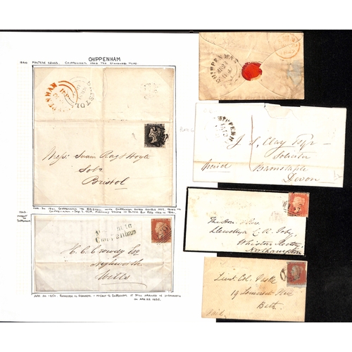 352 - Chippenham. 1841-88 Entire letters, covers and cards including 1841 letter bearing a 1d black (GK pl... 