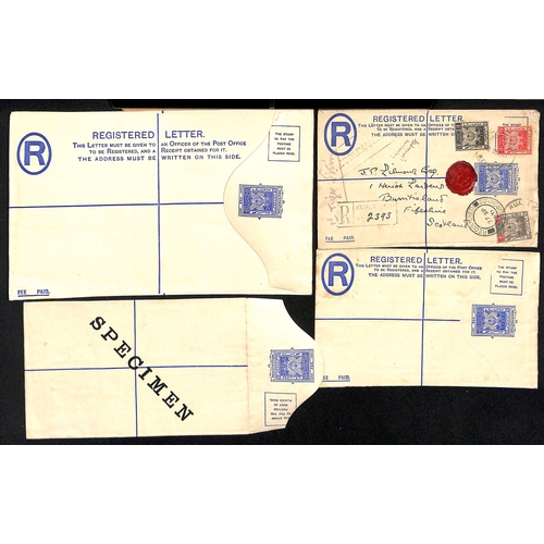 1292 - Registration Envelopes. 1927-31 10c Envelopes, size G Specimen, unused and used from Kuala Krai to S... 