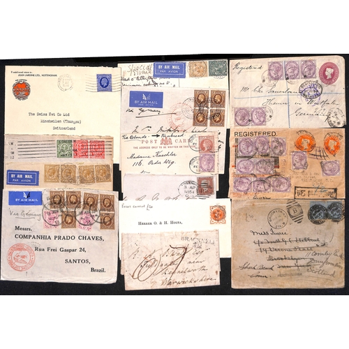 201 - QV-KGV Covers and cards including large 1904 cover to USA franked KEVII 1½d + 6d + 10d pair + 2... 