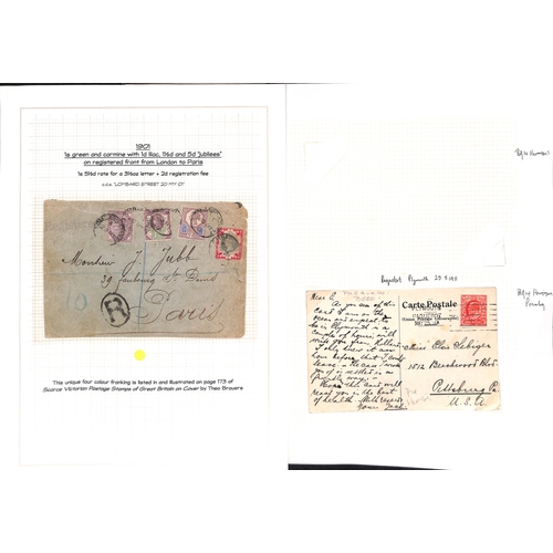 201 - QV-KGV Covers and cards including large 1904 cover to USA franked KEVII 1½d + 6d + 10d pair + 2... 