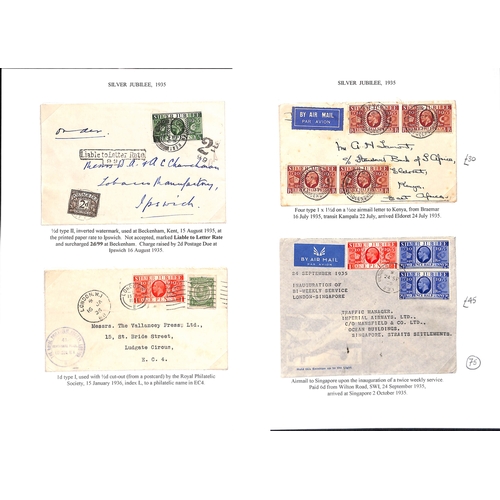 138 - 1935 Silver Jubilee stamps and postal history, collection on pages including 2/- and 3/- booklets, c... 