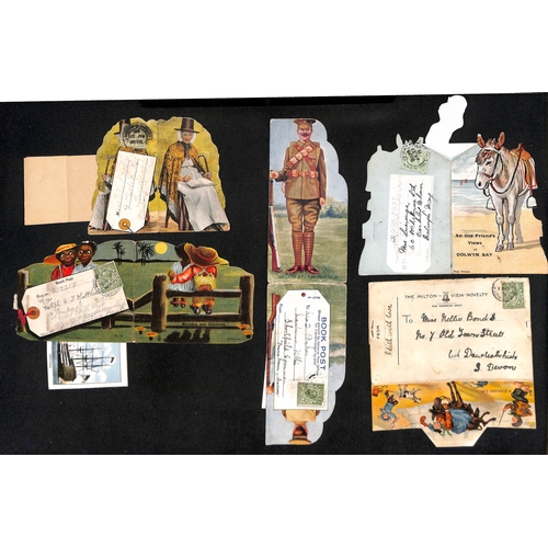 178 - Novelty Shaped Postcards. 1910-22 Cards containing fold-out views, with a stamp applied directly to ... 