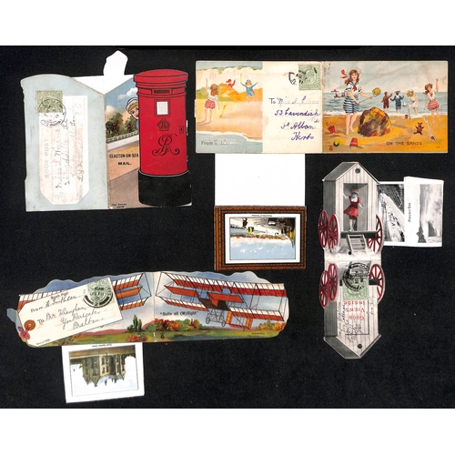 178 - Novelty Shaped Postcards. 1910-22 Cards containing fold-out views, with a stamp applied directly to ... 