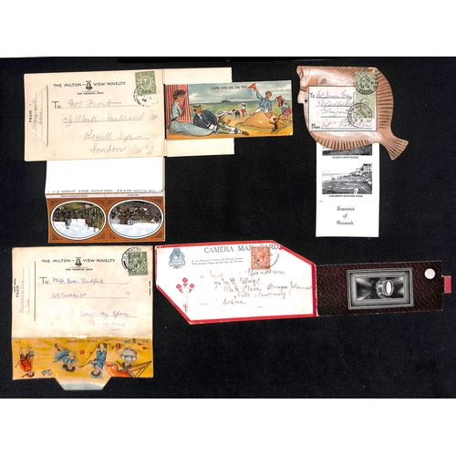 178 - Novelty Shaped Postcards. 1910-22 Cards containing fold-out views, with a stamp applied directly to ... 