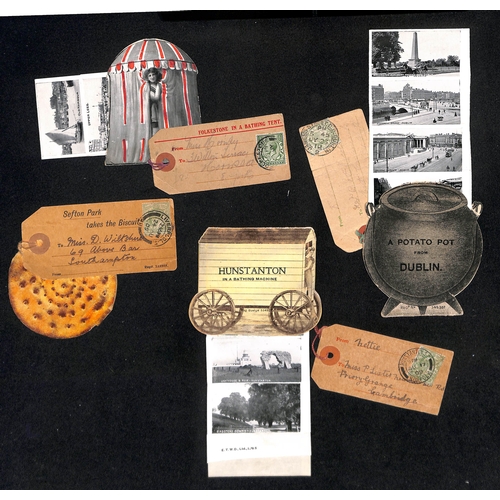 179 - Novelty Shaped Postcards. 1909-24 Cards containing fold-out views all with a separate address tag at... 